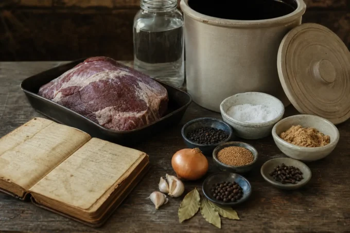 Editorial image for Recipe No. 10: Corned Venison (Poor Man's Corned Beef) in Great-Grandfather’s Leather Folder, Recipe No. 10: Corned Venison