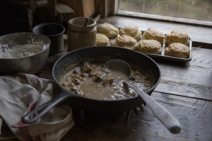 Editorial image for Practical Notes in Great-Grandfather’s Leather Folder, Recipe No. 8: Woodchuck Gravy over Biscuit